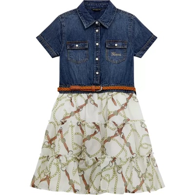 Guess Комбинирана рокля деним и тюл с детайли Guess