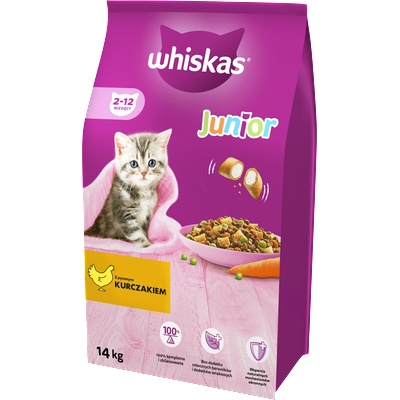 Whiskas Junior 14кг - суха храна за котенца, с вкусно пилешко месо