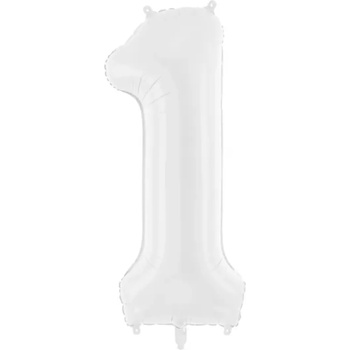 PartyDeco Фолиев балон рожден ден, число 1 - бял, 86см