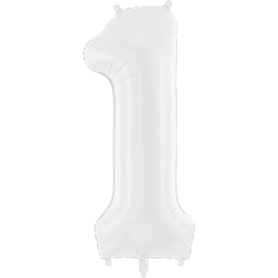 PartyDeco Фолиев балон рожден ден, число 1 - бял, 86см
