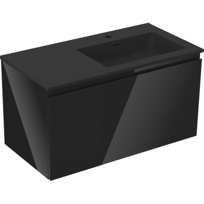 Orio шкаф за баня 90 cm с мивка Otis дясна, 1S, 1D, черен гланц/черен мат - 91A13-09047-3-BBFF70-W18P71 (91A13-09047-3-BBFF70-W18P71)