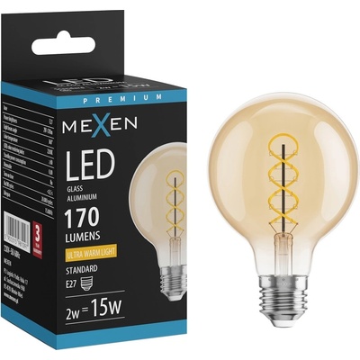 Mexen Vintis Крушка с нажежаема нишка LED E27, G80, 2W, Топла - 2200K, 170 lm, кехлибар (L165-E27-0222-50)