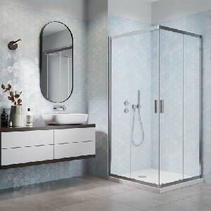 Radaway Комплект душ кабина Alienta D 100x80 см, бяло душ корито Laros D Compact и хромиран сифон за душ корито (202305)