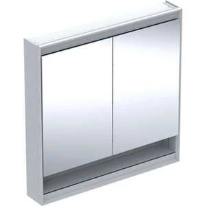 Geberit ONE - Огледален шкаф с LED осветление, 90x90x15 см, 2 врати, с ниша, бял 505.833. 00.2 (505.833.00.2)