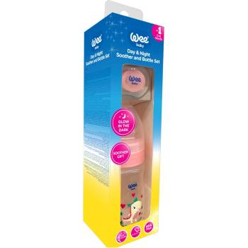 Wee Baby Шише за хранене и залъгалка Wee Baby - Day & Night, 150 ml, розово (563)