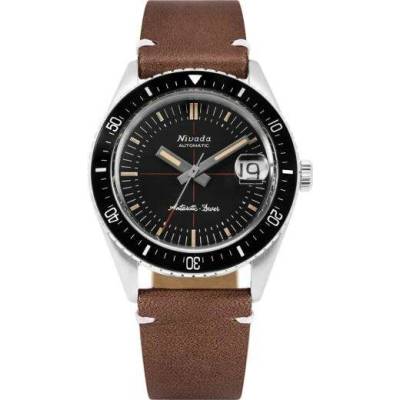 Nivada Grenchen Antarctic 32038A Brown Leather White Stitching