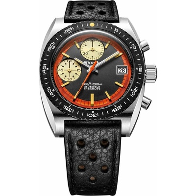 Nivada Grenchen Autochron Orange - Black Racing Strap