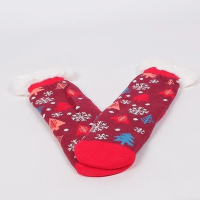 Мъжки коледни чорапи в тъмночервено с елхи и снежинки