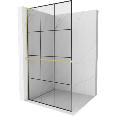 Mexen Kioto+ L Душ параван с рафт Walk-in 100 x 200 см, черна решетка, злато четкано - 800-100-123-55-77 (800-100-123-55-77)