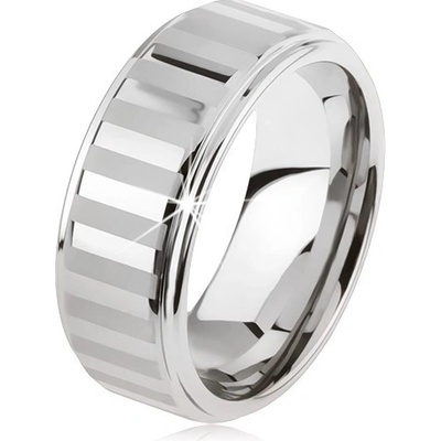 Šperky eshop Wolframový prsten stříbrné lesklé a matné pásky AB34.08