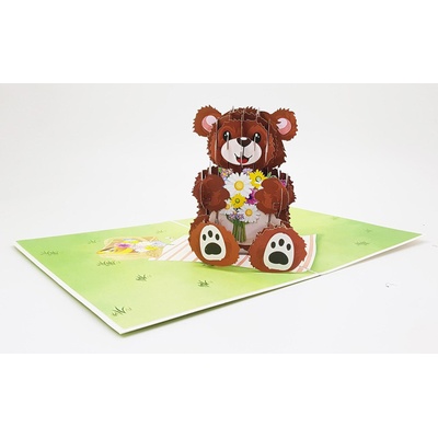 Kiriori Поздравителна картичка Pop-up "Мече с букет