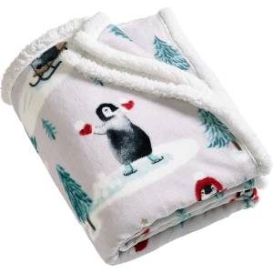Catherine Lansfield Бяло одеяло с коледен мотив 170x130 cm Christmas Sherpa Penguins - Catherine Lansfield (DS/61967/W/130170/NT)