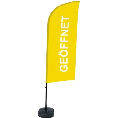 Jansen Display Kompletní sada reklamní vlajky ve tvaru křídla, Otevřeno, žlutá, německy ECO, 1105 x 3300 mm