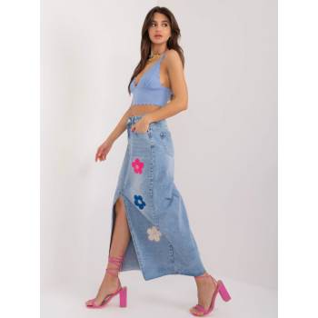 Basic džínová midi sukně s květinovým potiskem a rozparkem -nm-sd-a200.52 blue