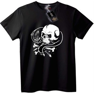 NOONEBRAND Тениска с Черен череп и котка - 2XL, Black
