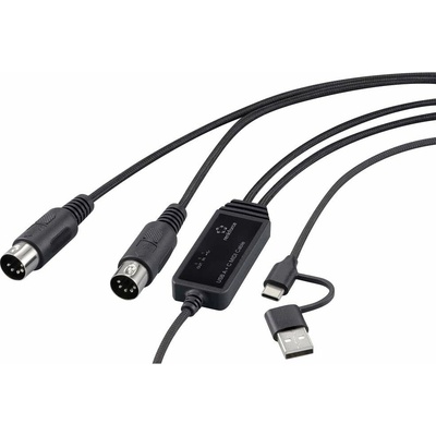 Renkforce RF-6439636 USB, MIDI adaptér [2x DIN zástrčka 5pol. - 1x USB-C®, USB A] černá 2 m