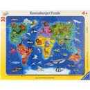 Puzzle Ravensburger Mapa světa se zvířaty 30 dílků