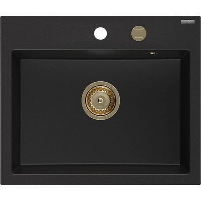 Mexen Oscar гранитна мивка с 1 отделение 580 x 490 mm, черна, сифон златен (6519581000-77-G)