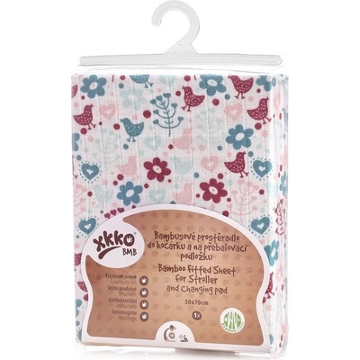 Kikko Bambusové prostěradlo s gumou XKKO BMB Flowers&Birds For Girls 50x70