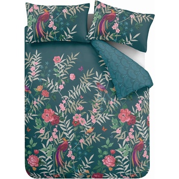Catherine Lansfield Тъмнозелено двойно удължено спално бельо 230x220 cm Tropical Floral Birds - Catherine Lansfield (BD/56822/W/KQS/GR)
