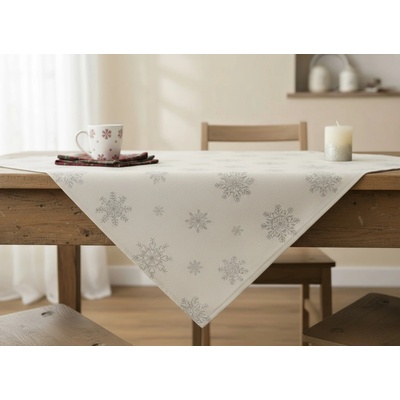 Mybesthome Vánoční ubrus Snowflake krémová/stříbrná 85x85 cm
