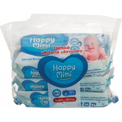 Happy Mimi detské obrúsky 99% čistej vody 3 x 60 ks