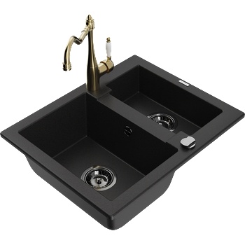 Mexen Carlos гранитна мивка с 1, 5 отделение и кухненски смесител Carla, черна - 6518-77-670700-50-B (6518-77-670700-50-B)