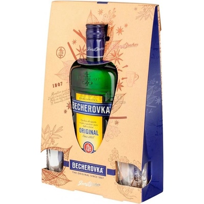 Becherovka 38% 0,7 l (darčekové balenie 2 poháriky)