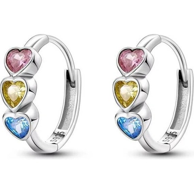 GRACE Silver Jewellery Stříbrné kruhové náušnice se srdíčky E-B2E036/371