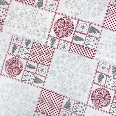 Bavlna Vánoce – Patchwork bordó-stříbrná