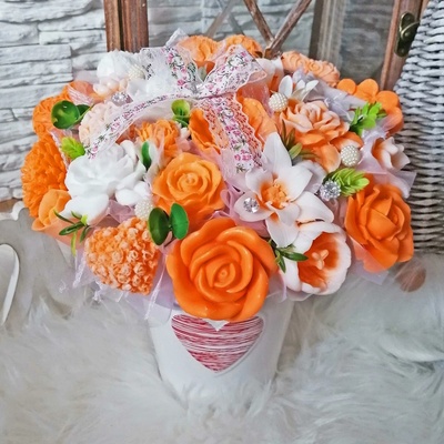 Mydlová kytica XXL - Oranžová, biela
