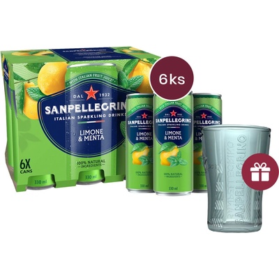 Sanpellegrino Limone & Menta plech 6 x 0,33 l + dárek