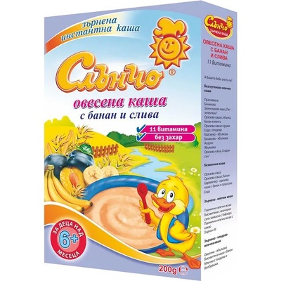 Слънчо Овесена каша Слънчо - Банан и слива, 200 g (3800005000251)