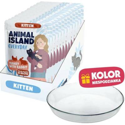 ANIMAL ISLAND Everyday Kitten Turkey and rabbit in broth Box 12x85 g + talířek zdarma