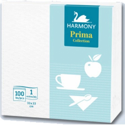 Harmony ubrousky 1V bílé Prima 100ks 33x33cm