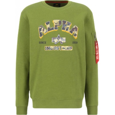 Alpha Industries mikina pánska COLLEGE CAMO Sweater moss green