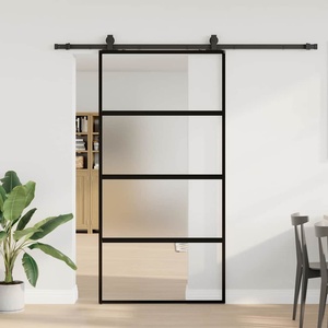 vidaXL Плъзгаща се врата с комплект обков Черно 102, 5x205 cm (3375971)