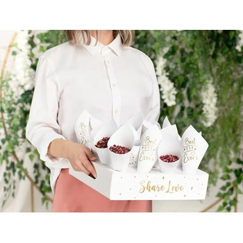 Kornútky na konfety biele Best day Ever na podstavci