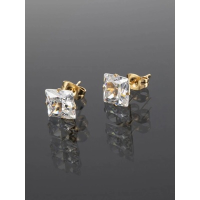 Prosperk náušnice zlaté ocelové hranaté zirkony S0651