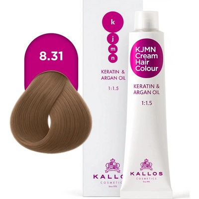 Kallos KJMN s keratinem a arganovým olejem 8.31 Light Golden Ash Blond Cream Hair Colour 1:1.5 100 ml