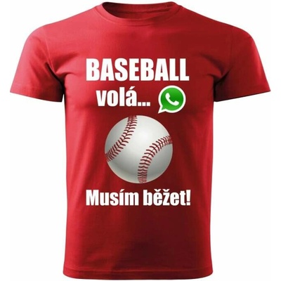 dětské tričko Baseball volá musím běžet červené