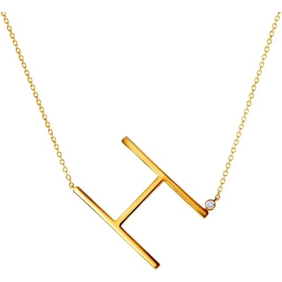 SAVICKI Колие с буква H: позлатено сребро. бял сапфир