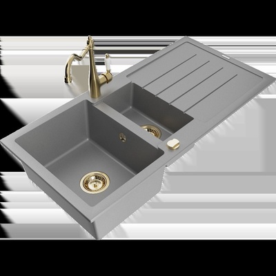 Andres гранитна мивка с 1, 5 камери със сушилник и кухненски смесител Carla, сив - 6515-71-670700-50 (6515-71-670700-50)