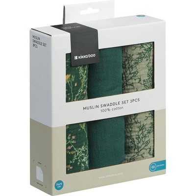 KikkaBoo Комплект 3 бр муселинови пелени 75х75 см Secret Garden Green (31103010103)