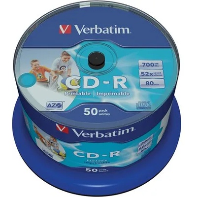 Verbatim CD-R диск, за печат, матов, без идентификатор, AZO, 700MB, 52x, 50 бр. , на ролка, VERBATIM 43438 (43438)