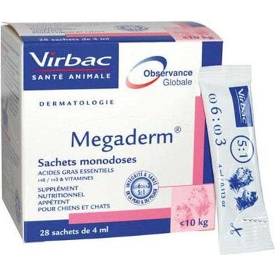 Virbac Megaderm - за здрава кожа и козина, за кучета с тегло до 10 кг. и котки - 28 дози