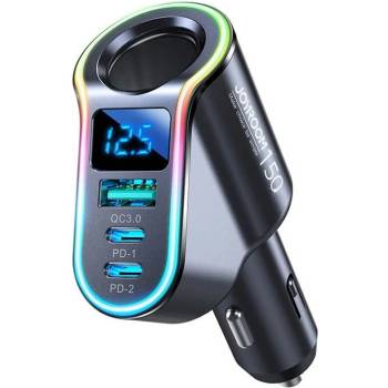 JOYROOM 4-in-1 Fast Car Charger and Extended Cigarette Lighter Port 150W - зарядно за кола с 2xUSB-C и USB-A изходи и извод за запалка (черен)