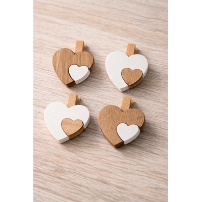 Kolíček srdce 4 ks/4,5 cm natural