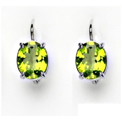 Čištín Zlaté náušnice, bílé i žluté zlato, přírodní olivín 10x8 mm, NK 1242