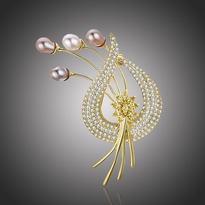 Éternelle Exkluzivní perlová brož Swarovski Elements Rachel B7026-XR05607 Žlutá
